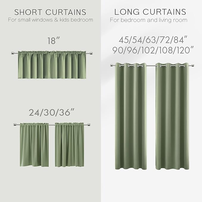 KOUFALL Bathroom Curtains Window, Short Boho Blackout Curtains for Bedroom 2 Panels, Wide 34 x Long 36 Inches, Sage Green
