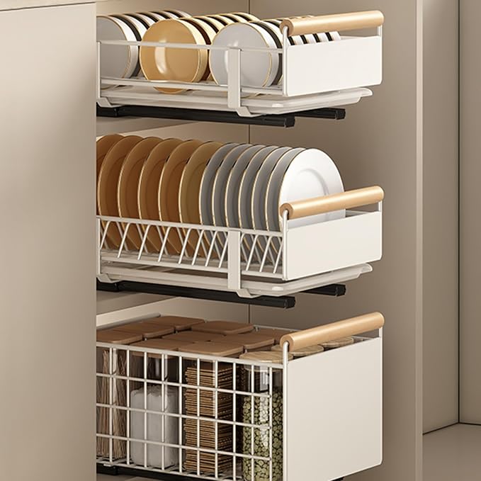 Pull Out Cabinet Drawer Organizer 6 Pack, No Drill Slide Out Shelves Cabinet for Kitchen Fixed with Nano Film, Heavy Duty Sliding Pantry Storage Drawer (White Set of 4)