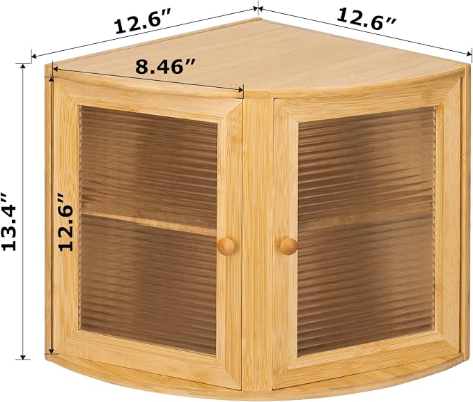 HOMEKOKO Double Layers Bamboo Corner Bread Box for Kitchen Counter, Vintage Wooden Large Capacity Bamboo Bread Food Storage Bin (Natural Bamboo)