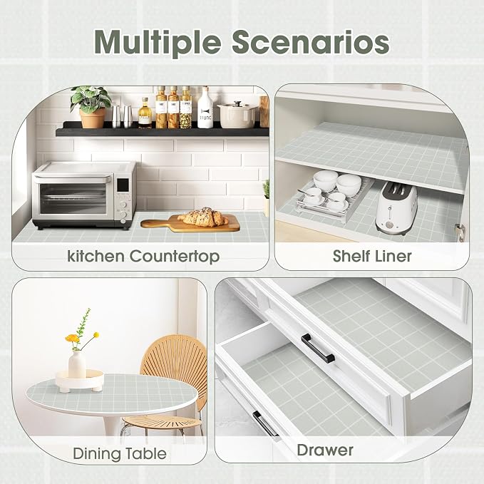 Drawer and Shelf Liner, Non-Slip Kitchen Cabinet Liners Non-Adhesive Thick Strong Grip Waterproof Washable Mats Protect Dresser Shelves Cupboard Bathroom Cabinets, Light Green, 12 in X 30 FT