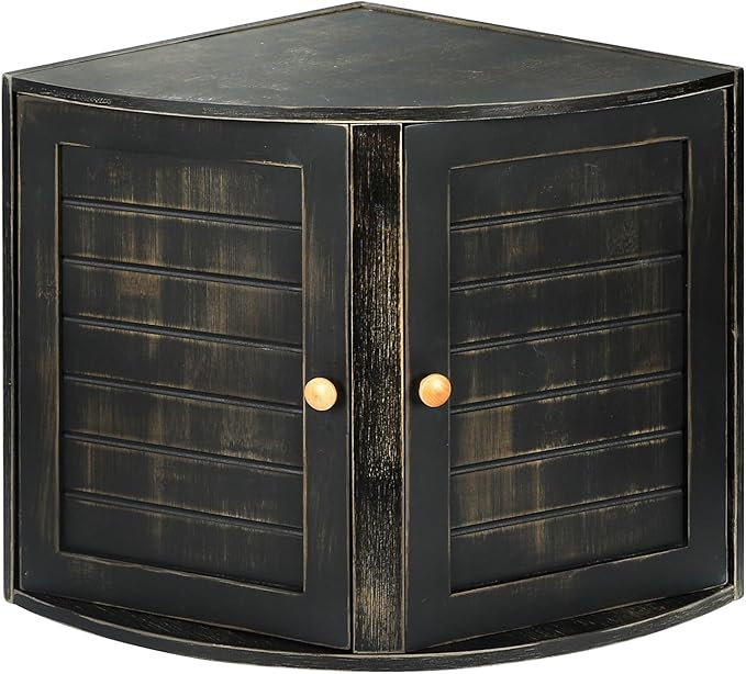 HOMEKOKO Double Layers Bamboo Corner Bread Box for Kitchen Counter, Vintage Wooden Large Capacity Bamboo Bread Food Storage Bin (Vintage Black)