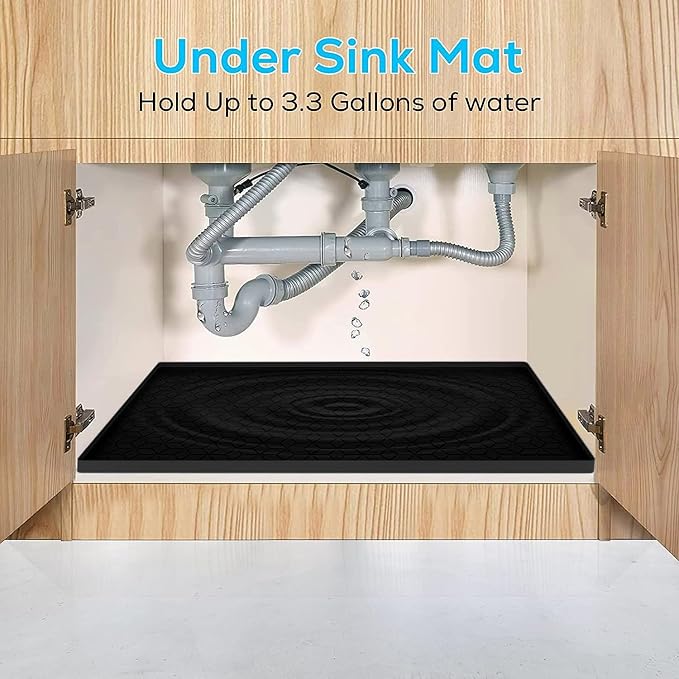 Under Sink Mat, 28"x22" Under Sink Mats for Kitchen, Silicone Waterproof Under Sink Liner, Sink Cabinet Organizer Tray with Drain Hole