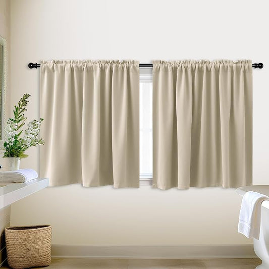 KOUFALL Biscotti Beige Short Curtains for Bedroom 2 Panels Set Blackout Curtains for Small Windows Boys Room Width 52x24 Inch Length