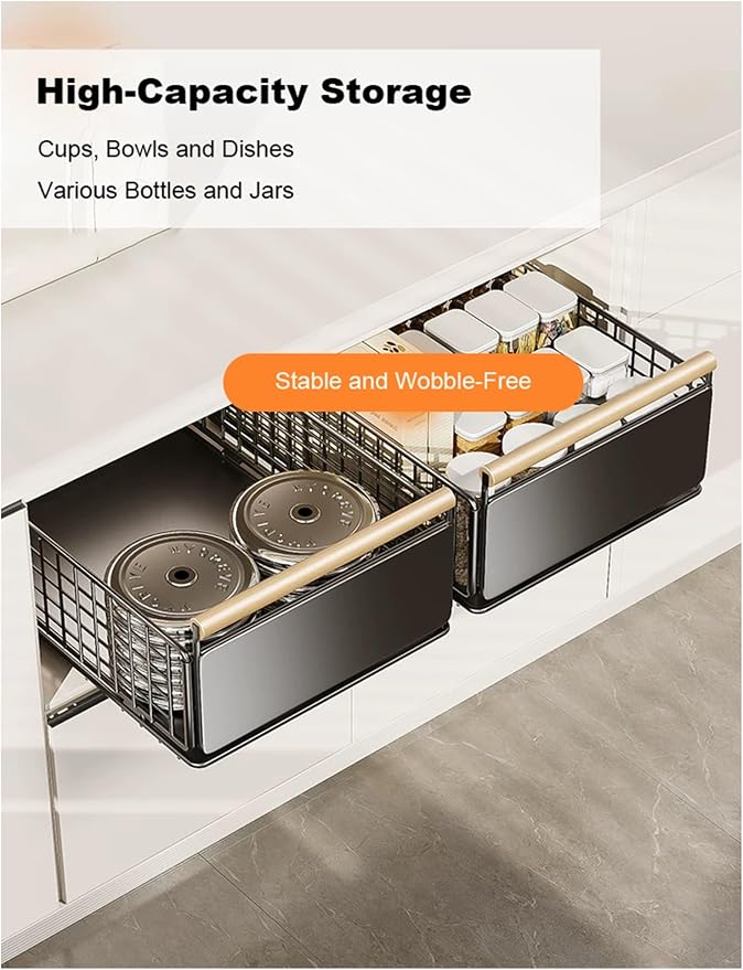 Heavy Duty Kitchen Slide Out Shelves - No Drill Pull Out Drawers for Cabinets Adjustable Height(Milk,11 cm)