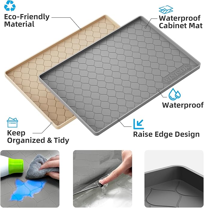 Winisok Silicone Under Sink Mat 25" x 19", kitchen Essentials and Gadgets, Shelf liner and Cabinet Protector, Home Organizers and Storage, Waterproof Bathroom Tray