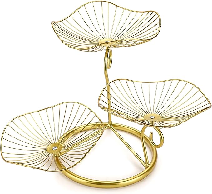 OwnMy 3-Tier Fruit Basket Stand Decorative Iron Fruit Bowl, Metal Wire Fruit Holder Storage Trays Table Countertop Holder for Vegetables Bread Snack, Modern Fruit Bowls for Kitchen Home Use