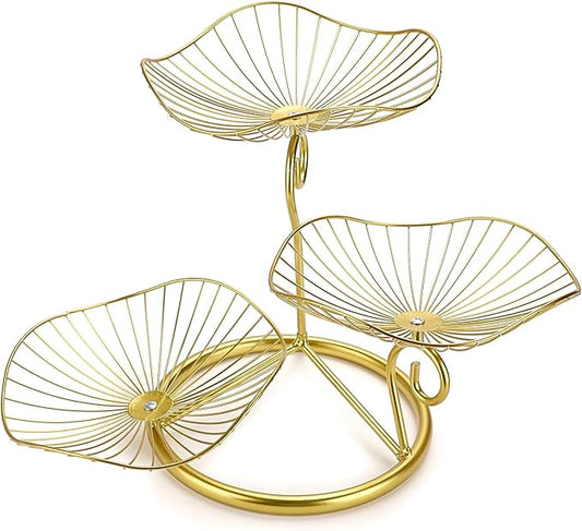 OwnMy 3-Tier Fruit Basket Stand Decorative Iron Fruit Bowl, Metal Wire Fruit Holder Storage Trays Table Countertop Holder for Vegetables Bread Snack, Modern Fruit Bowls for Kitchen Home Use