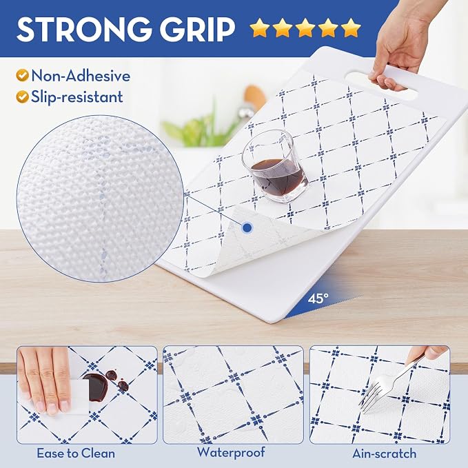 Drawer Shelf and Cabinet Liner, Thick Strong Grip,Shelf Liners Non-Adhesive Liners Protect Kitchen Cabinets and Cupboard, Bathroom Drawers,Under Sink Mat,17.5IN X 20FT, Blue Stripe