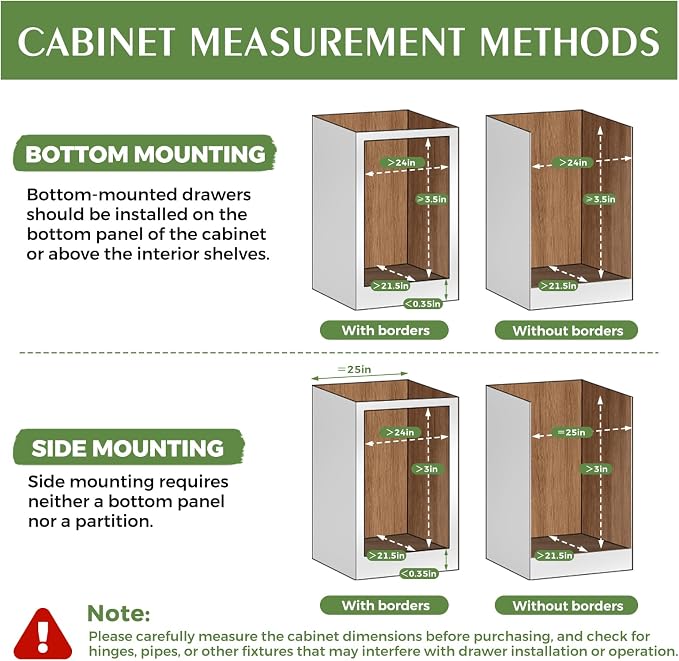 Wooden Pull Out Cabinet Organizer 24" W x 21" D x 3" H Solid Wood Drawer with Soft Close Slides Bottom or Side Mount for Pantry Bathroom