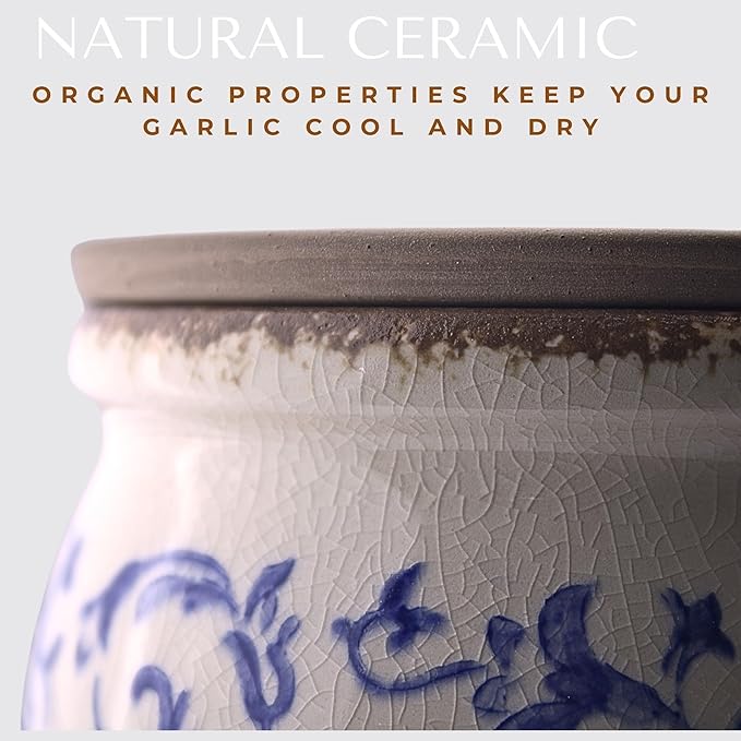 Okavango Garlic Keeper - Terracotta Garlic Container - Garlic Storage - Garlic Holder Countertop - Garlic Holder Ceramic - Jar - Saver -Bowl - Cellar (Ivory, 16oz)