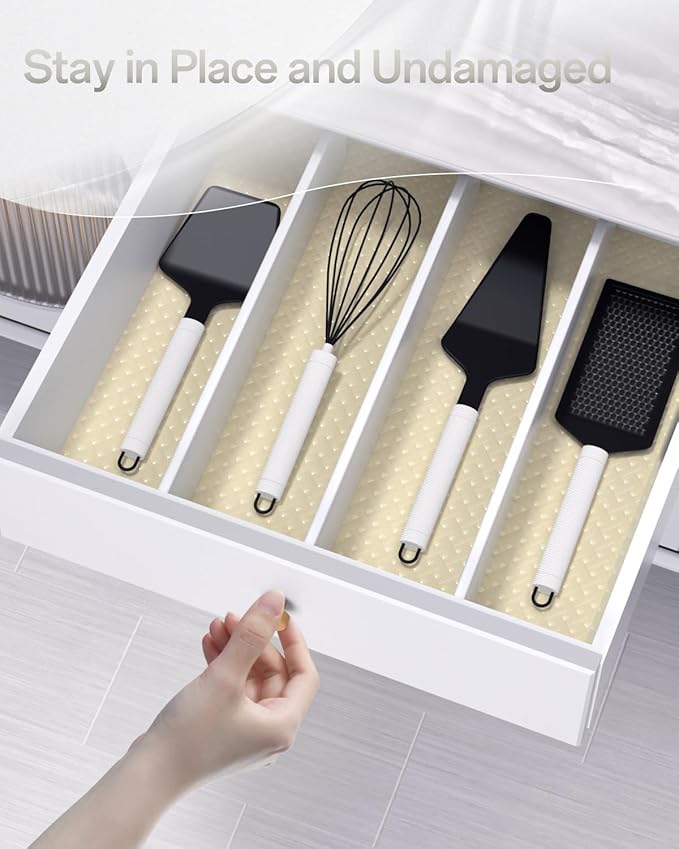 Shelf and Drawer Liner for Kitchen Cabinet, Non-Adhesive 24in x 120in Waterproof Contact Paper Refrigerator Liners Thickened Durable EVA Material Non Slip Mat for Dresser Cupboard Pantry Protector