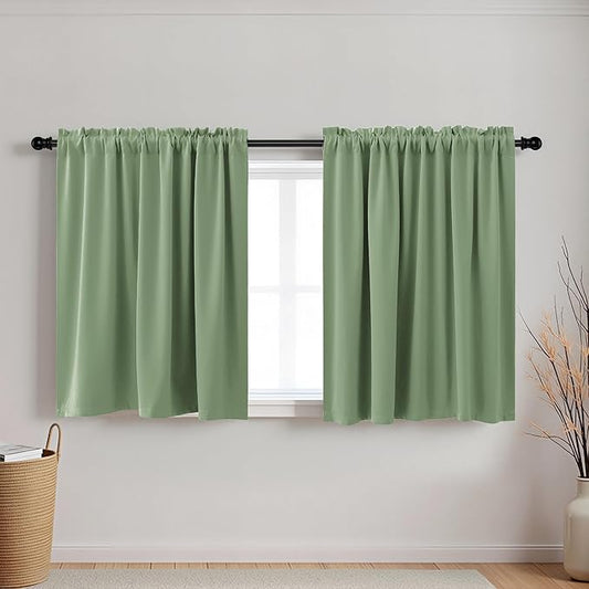 KOUFALL Bathroom Curtains Window, Short Boho Blackout Curtains for Bedroom 2 Panels, Wide 34 x Long 36 Inches, Sage Green