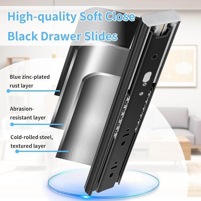 Soft Close Drawer Slides 1 Pair Full Extension 12 14 16 18 20 22 24 inch Side Mount Pull Out Kitchen Cabinet Rails Bracket Replacement Ball Bearing Tracks kit Guide Runner 100 LB Capacity