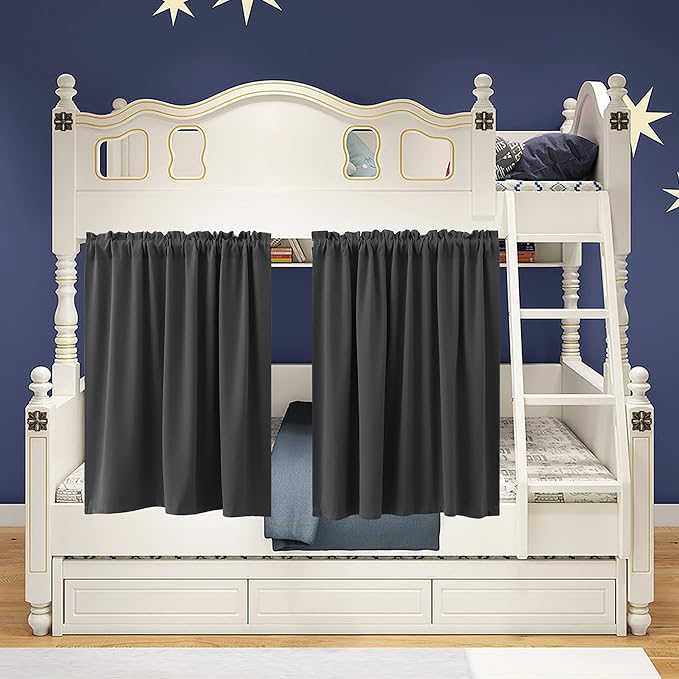 30 Inch Small Curtains for Windows, Blackout Short Half Curtains for Kitchen Bathroom, Dark Grey, Wide 34 x 30 in Length