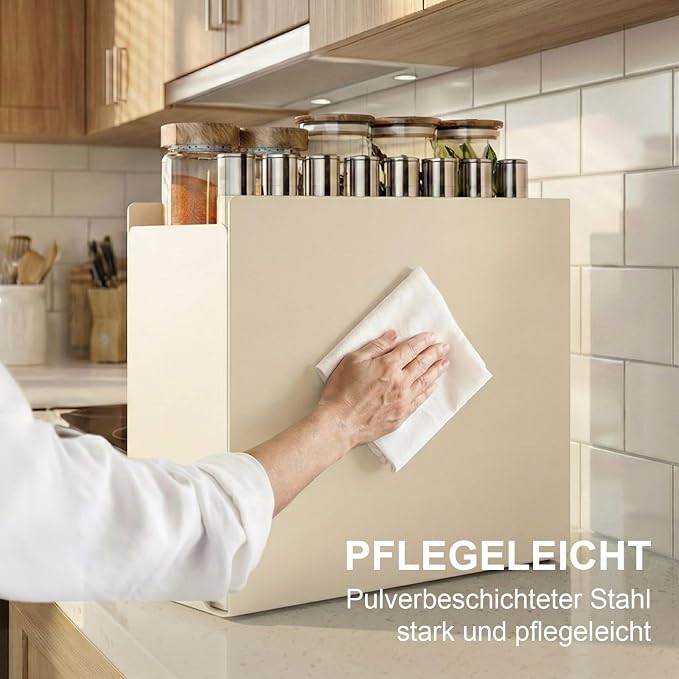 2 Tier No Assembly Pull Out Spice Rack Countertop, Sliding Drawer for Tall Bottles, with Magnetic Panels with Paper Towel Holder and 4 Hooks