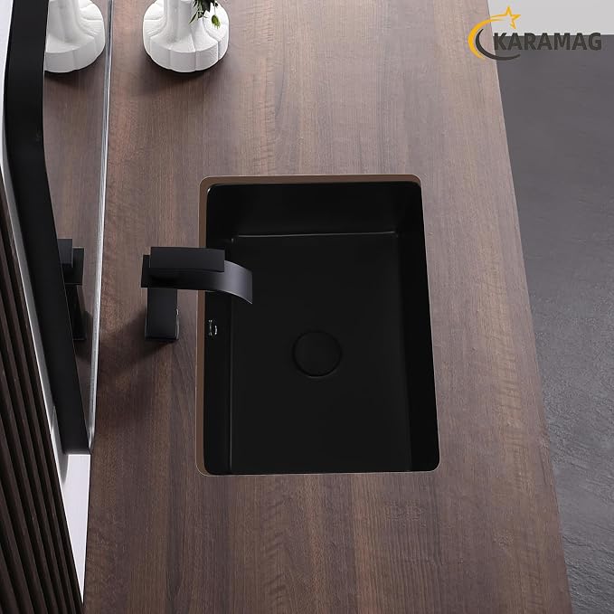 18 Inch Matte Black Undermount Bathroom Sink Small Rectangle Undermount Sink Black Under Counter Bathroom Sinks with Overflow (18-1/2"x14")