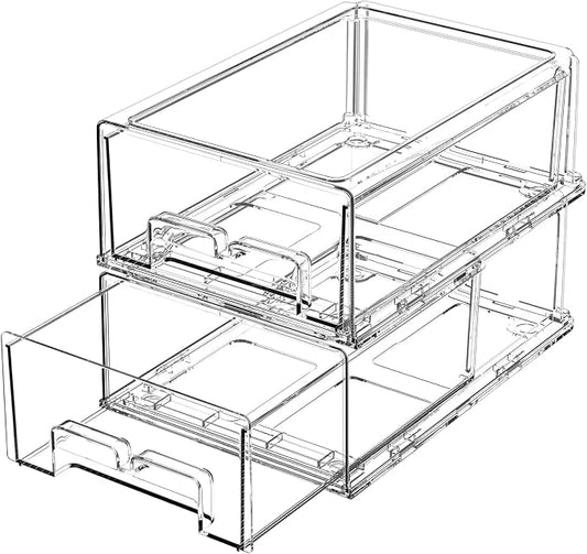 damynuo 2 Pack Refrigerator Drawers - Fridge Organizer Bins Stackable Storage Drawers, Clear Refrigerator Organizing Containers Pull Out Drawer for Fruit, Vegetable Storage and Keep Fresh