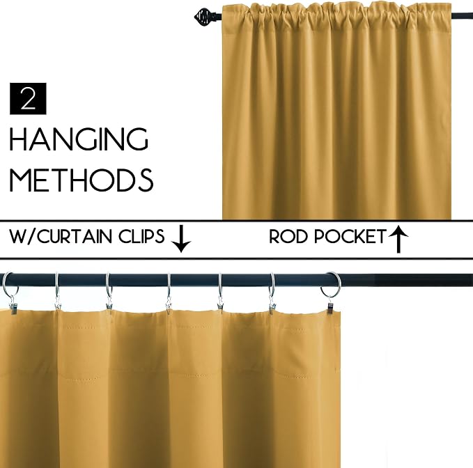 KOUFALL Light Gold Short Curtains 36 Inch Length for Kitchen Small Window Blackout Rod Pocket Window Coverings for Bedroom Bathroom 34 x 36 Inches Long