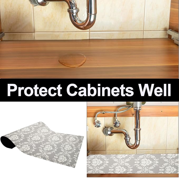 AiBOB Waterproof Under Sink Mat, Absorbent Quick Dry Sink Liners Protect Cabinets, Durable Shelf Liners, Slip Resistant and Non-Adhesive, 24X68, Light Grey