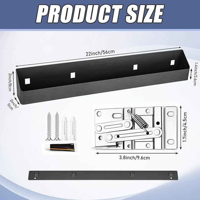 Zonon 1 Set 22 Inch Tip Out Tray for Front Sink Drawer with Hinges and Mounting Plate Includes Screws and No-Drill Adhesive, Metal Pull Out Storage Organizer for Kitchen Bathroom Cabinet