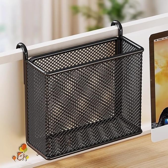 Hanging Pen Holder with Hook Storage Box - Wall-Mountable Desk Organizer for Office Desktop, Partition Screen, Workstation & Bedroom Side Storage (white)