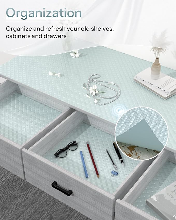 Shelf and Drawer Liner for Kitchen Cabinet, Non-Adhesive 12in x 360in Waterproof Contact Paper Refrigerator Liners Thickened Durable EVA Material Non Slip Mat for Dresser Cupboard Pantry Protector