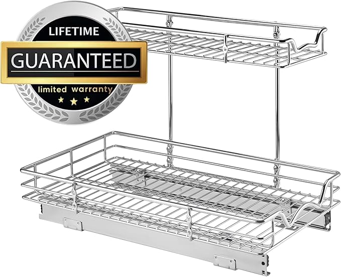 HOLDN’ STORAGE Two Tier Under Sink Organizers and Storage - Slide Out Cabinet Organizer w/Sliding Drawers for Cabinets- Lifetime Limited Warranty 11"Wx21"Dx15”H Chrome, Requires 12-1/2” Opening