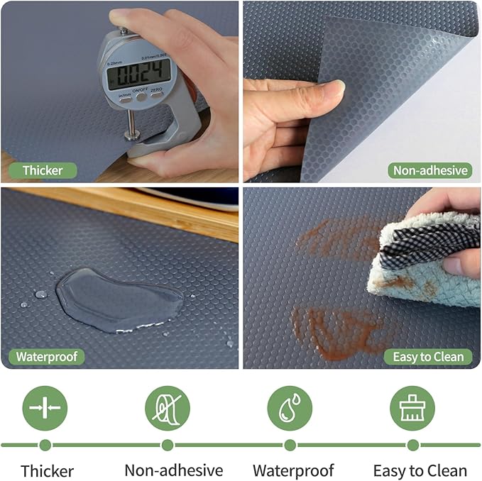 Shelf Liners 24 inch x 20 ft Kitchen Cabinets Liner Non-Stick Drawer Mats EVA Protector Shelving Cupboard Lining (Gray, 24 inch x 20 ft)