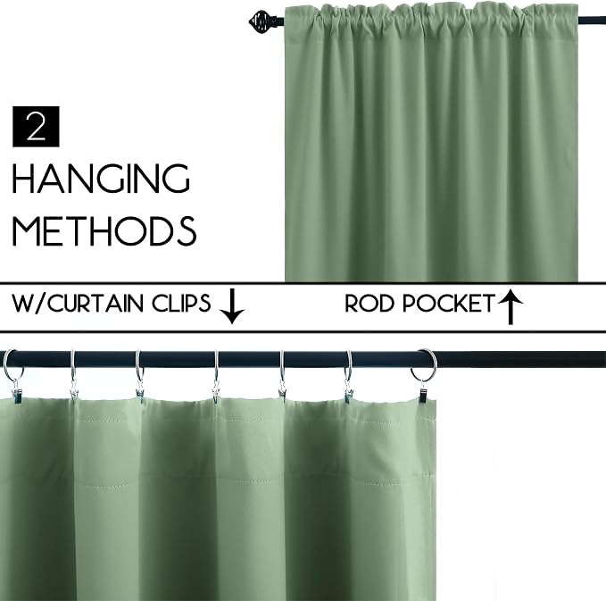 KOUFALL Kitchen Curtains 18 x 30 Inch Length,Not See Through Blackout Window Curtain Panels for Bathroom,Sage Green