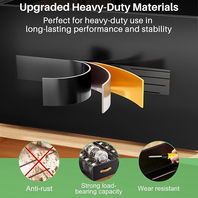 Pull out Cabinet Organizer, Expandable Depth(15.7"-21.7") with Raising Pad for Framed Cabinets, Heavy Duty Slide out Drawers, Adhesive Roll Out Shelves for Kitchen, Pantry Storage(Black, 1-Pack)