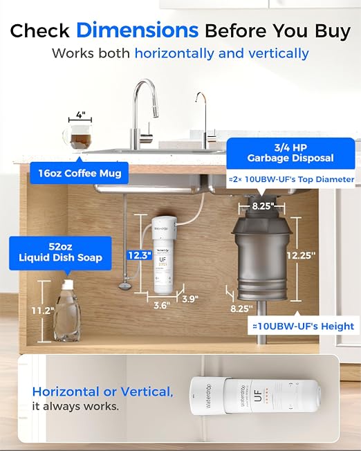 Waterdrop 10UBW-UF 0.01 μm Ultra Filtration Under Sink Water Filter System, Reduces Lead, Chlorine, Bad Taste & Odor, 1 Year, with Dedicated Brushed Nickel Faucet