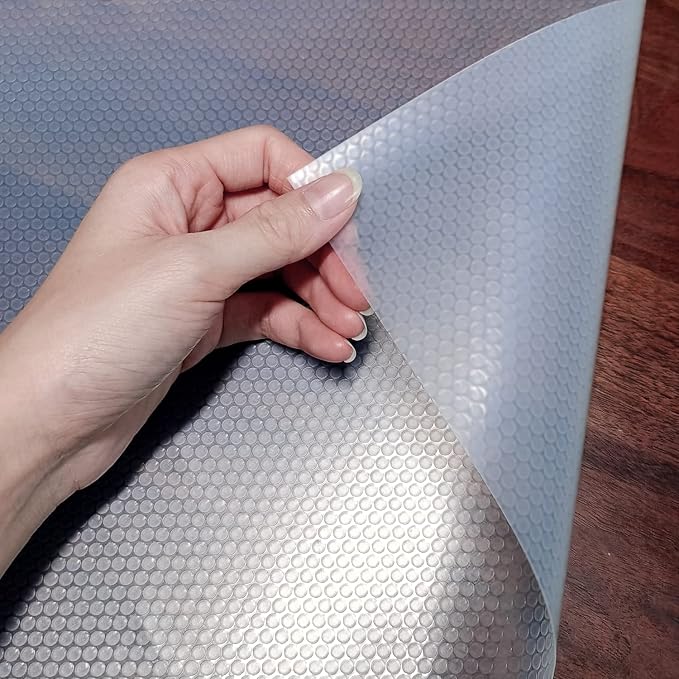 WochiTV Shelf Liner for Cabinets, Drawer 17.5 Inch x 10 Feet, Non Adhesive EVA Plastic Washable Pad for Refrigerator, Fridge, and Kitchen, Pantry Cabinet, Drawer, Closet, Cupboard, Clear