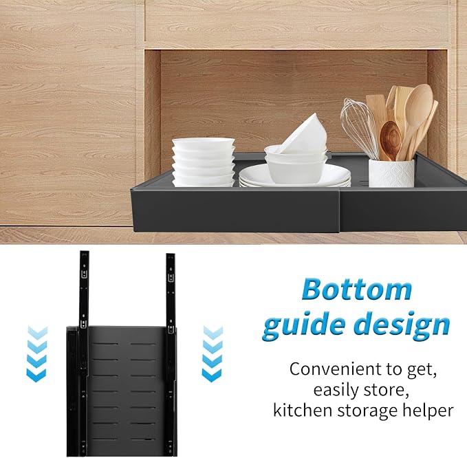 Pull Out Cabinet Organizer, 33 Lbs Capacity Heavy Duty Slide Outs Drawers, Multi-purpose Pull-Out Storage Organizers, No Drill Adjustable Slide outs Drawers for Kitchen, Pantry (Gray)