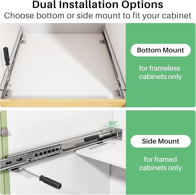 2Pack Pull Out Cabinet Organizer, Soft Close Wooden Slide Out Drawers for Pots, Full-extension Roll Out Shelves for Kitchen Cabinets, Pantry Organization, Bottom and Side Mount(21"W X 21"D x 3.4''H)