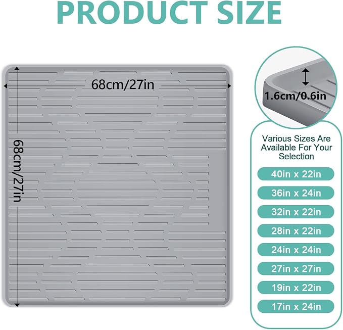 27" x 27" Under Sink Mat for Kitchen Lanstics Under Sink Organizer Waterproof Raised Edge Silicone Mat Sink Protector Silicone Organizers Tray for Kitchen Bathroom