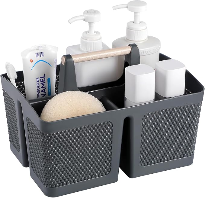 rejomiik Portable Shower Caddy Basket Plastic Cleaning Caddy Organizer Storage Tote with Handle for Bathroom, College, Dorm Room Essentials, Grey