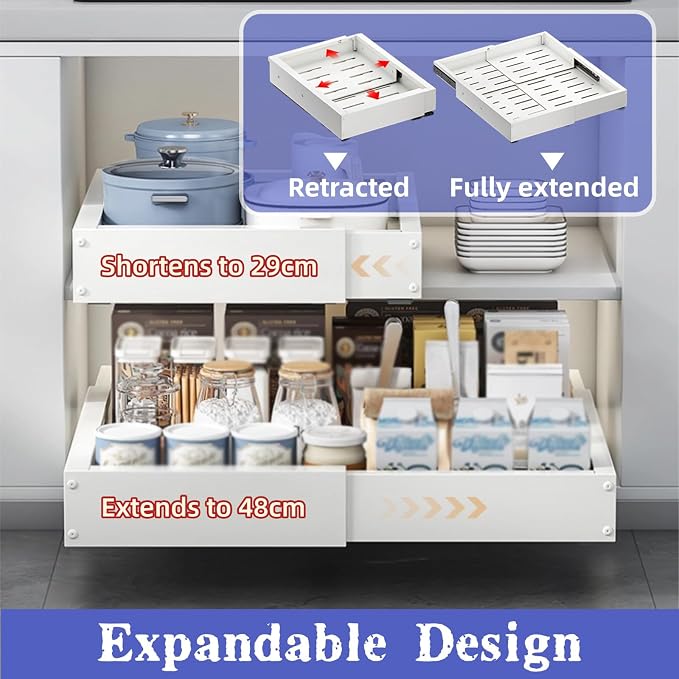 1/2 Pack Pull Out Cabinet Organiser, Extendable Slide Out Drawers, No Drilling and Nailing, for Kitchen Cupboard, Living Room, Home(Size:1 Pack,Color:White)