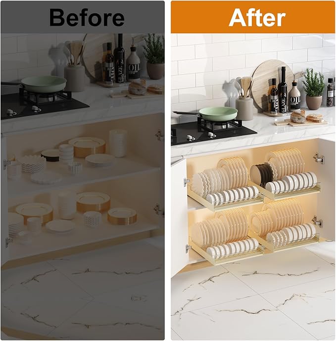GarveeHome Pull Out Dish Rack, Metal Slide Out Dish Drying Rack, Fixed With Adhesive Nano Film, Cabinet Organizers for Kitchen Under Sink, 11.4" W x 16.5" D