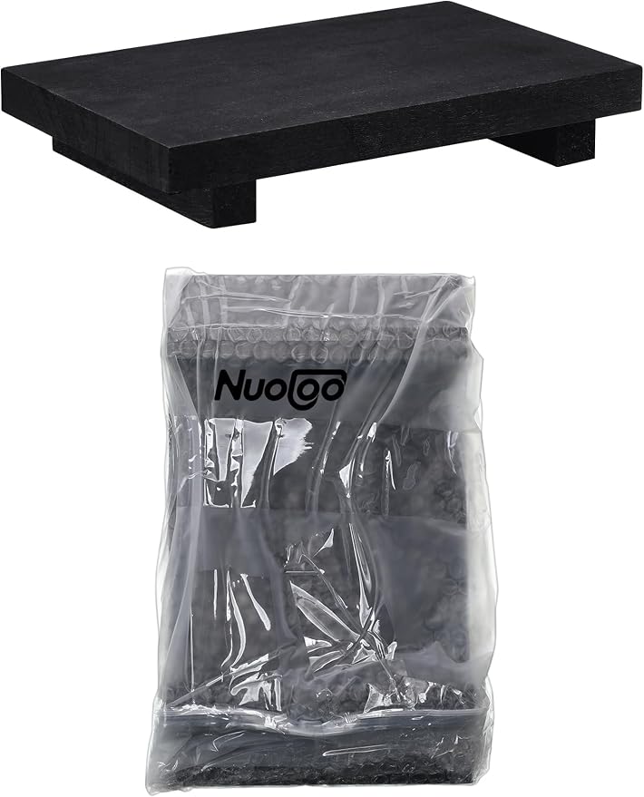 Nuogo Wood Riser Tray Soap, Stand Soap Tray for Kitchen Sink, Wood Pedestal for Kitchen Counter Sink Stand Decorative Rustic Bathroom Dishes Plant Bottles Candles Display(12 x 7 Inch,Black)