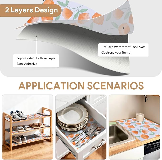 Shelf and Drawer Liner for Kitchen Cabinets 5Rolls*12'' X 120'' Non Adhesive Shelf Paper Strong Grip Anti Slip Cabinet Liners for Shelves, Oil-Proof Waterproof Cupboard Liner