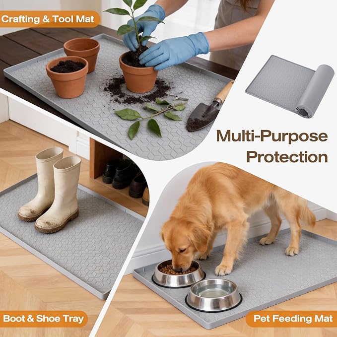TRZZ Silicone Waterproof Under Sink Mat 28" x 22", Drip Tray and Cabinet Liner for Kitchen and Bathroom, Prevents Water Damage and Organizes Cabinets (Light Blue)