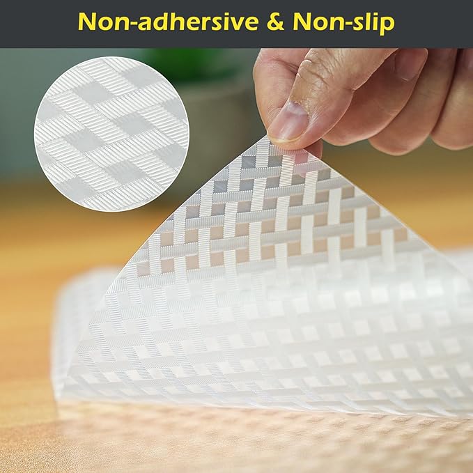 Refrigerator Liner, Waterproof Shelf and Drawer Liners for Kitchen Cabinet, Bathroom Under Sink Mat Non Adhesive Fridge Liner EVA Place Mats Roll - Clear 17.7"×197"