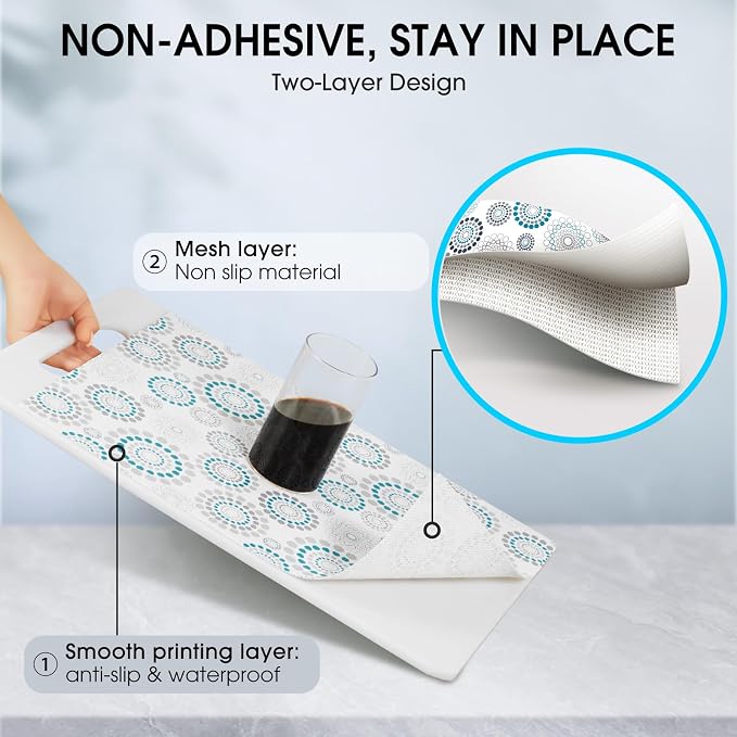 Drawer and Shelf Liner, Non-Slip Kitchen Cabinet Liners Non-Adhesive Thick Strong Grip Waterproof Washable Mats Protect Dresser Shelves Cupboard Bathroom Cabinets, Spiral, 12 in X 20 FT