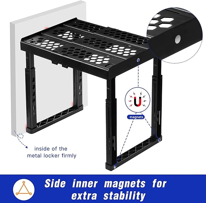 Piffny Locker Organizer Shelf， Adjustable Width and Height, Stackable, Ideal Locker Shelf for School, Office, Gym Lockers, or Even Kitchen Cabinets & Under Sink Organization (Magenta)