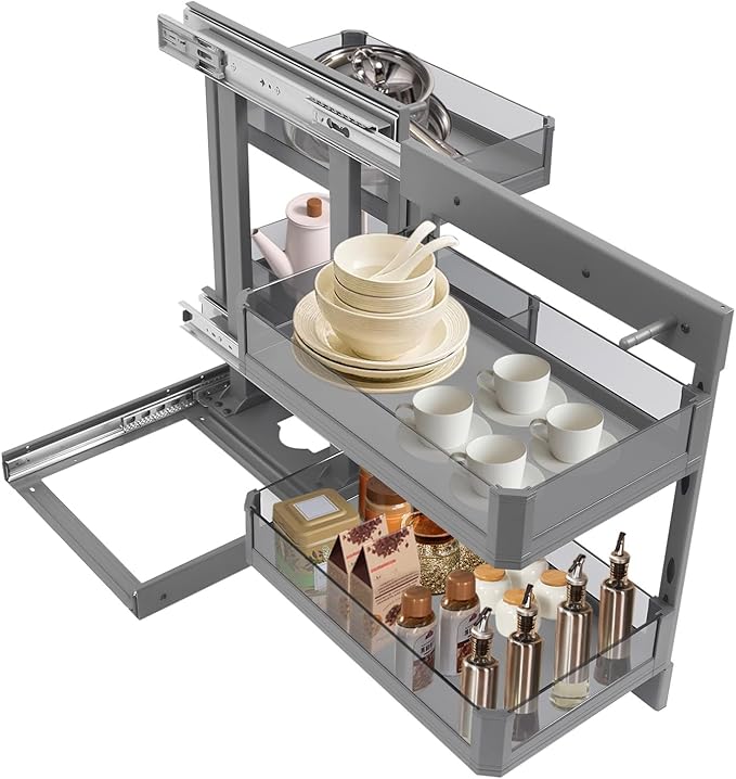 Blind Corner Cabinet Pull Out 2 Tier, Kitchen Cabinet Organizer, Left & Right Open Compatible, Blind Corner Kitchen or Bathroom Cabinets, Height Adjustable