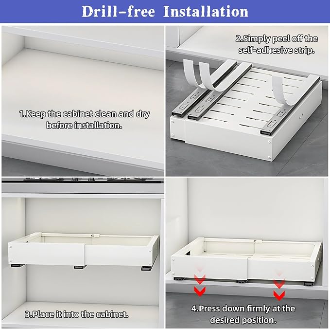 1/2 Pack Pull Out Cabinet Organiser, Extendable Slide Out Drawers, No Drilling and Nailing, for Kitchen Cupboard, Living Room, Home(Size:2 Pack,Color:White)