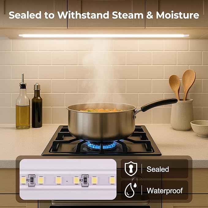 60inch Plug in Under Cabinet Lighting Strip for Kitchen, 120V Bright LED Under Counter Lights 6000k White Slim, Luces para Cocina Bajo Gabinete Under Shelf Wired Light for Sink/Workbench/Bookshelf