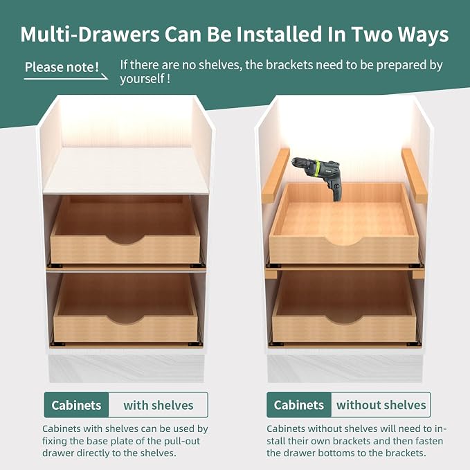 Fully Assembled Pull Out Cabinet Drawer, Wood Pull Out Cabinet Organizer, Soft Close Slide Out Pull Out Drawers for Kitchen Cabinets, Fast and Easy DIY Installation, 18”W x 21”D