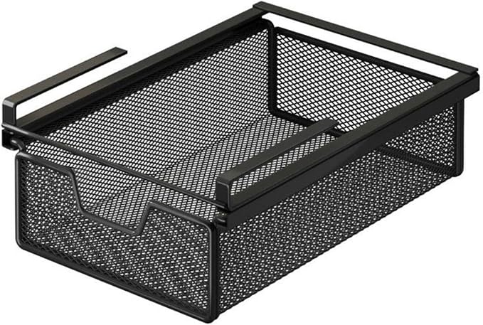 under Shelf Basket Black Decoration Space Saving Portable Hanging Pullout Drawer Basket Organizer for Cupboard Laundry Room, Length 37 cm