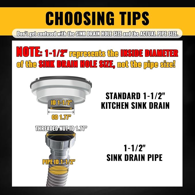 VIVIDA Sink Drain Pipe 1-1/2", Flexible Drain Pipe, 7.5"-17.7" Expandable Flexible P Trap for Bathroom and Kitchen, Under Sink Plumbing, 1-1/4" Adapter Included, Gray, 1 PACK